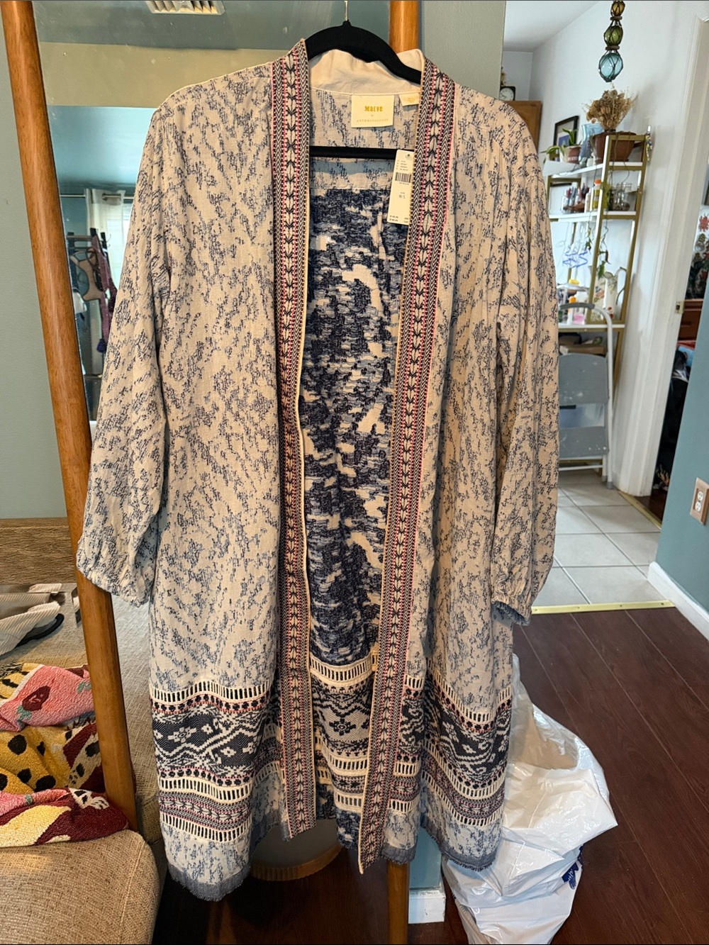 Maeve Light Cream Printed Long Sleeve Blouse with Border Detail